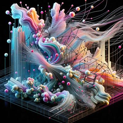 The primary subject of the image is a digital artwork featuring a colorful and intricate design. The setting is a black background, which contrasts with the vibrant colors of the artwork. The visual style is a combination of digital art and illustration, creating a unique and eye-catching pattern. The colors and mood of the image are lively and energetic, with a focus on the artwork's vivid and dynamic elements.